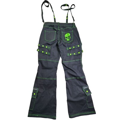 GREEN CLOTHING PAINTER PANTS 刺繍　BLACK Tripp Split Leg Bondage Pants [Black/Green] – VampireFreaks