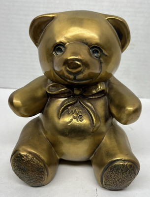 Vintage Brass Teddy Bear ''WUV ME'' Huge Brass Sitting Bear 4 + Pounds