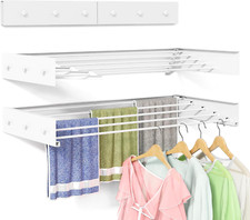 Collapsible Wall-Mounted Drying Rack with 5 Rods  6 Hooks - Space-Saving Design