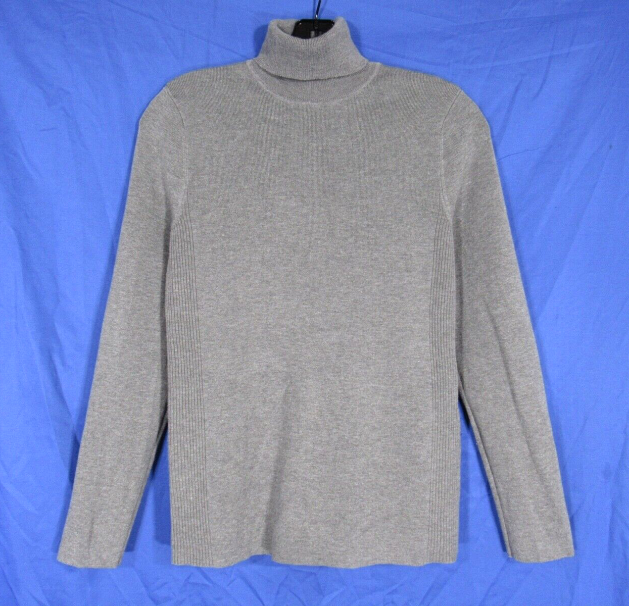 CHICO'S Solid Gray STRETCHY Ribbed Knit TURTLENECK Body-Hugging SWEATER 1 (US M)