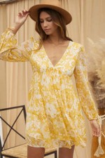 Endless Blu Floral Flowy V-Neck Tiered Mini Dress 