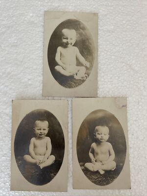 LOT OF 3 ~ RPPC ~ Cute Baby ~ Great Expressive Face ~ Real Photo Postcard 1910's