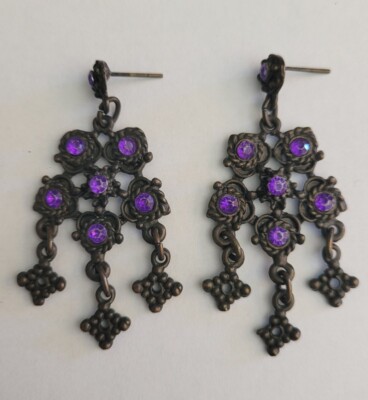 Dark Purple Earrings, Purple Pearl Earrings, Eggplant Color  Dark Purple Chandelier Earrings display picture 1