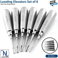 Set Of 6 Dental Luxating Elevators Straight Curved Shank Surgical Extraction Kit