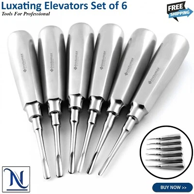 INSTUMAX® Set Of 6 Dental Luxating Elevators Straight Curved Shank Surgical Extraction Kit