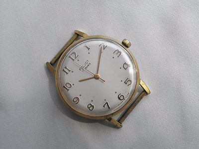 RARE POLJOT UNUSUAL INDEX DIAL RUSSIAN SOVIET WATCH  GOLD-PLATED CASE EXPORT 