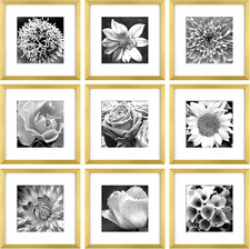 Gold 12x12 Picture Frame Set of 9 for Gallery Wall, 8x8 with Mat