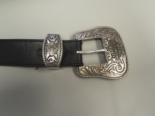 Harley Davidson XL Black Leather & Silver Belt Buckle 97692-06VW 2W 47"-51"