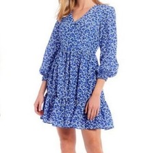 NWT ELIZA J  Cherry 🍒  Ruffle v neck Long Sleeves mini women dress sz 4