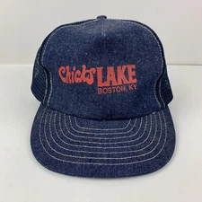 Vintage Otto Cap Co Blue Denim Mesh Snapback Truckers Hat Chick's Lake Logo KY  