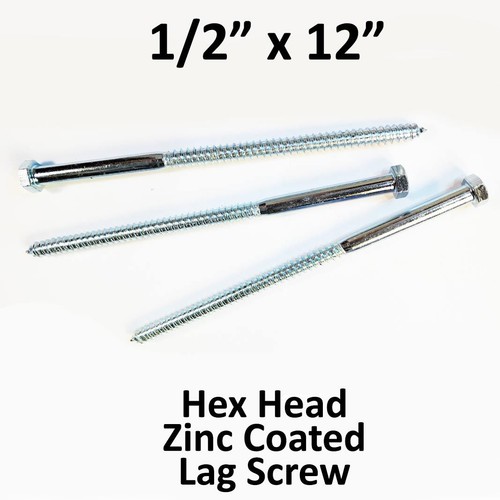 (100) 1/2" x 12" Lag Screws WHITE ZINC Hex Head Wood Lag Bolts (BULK BOX) - 第 1/3 張圖片