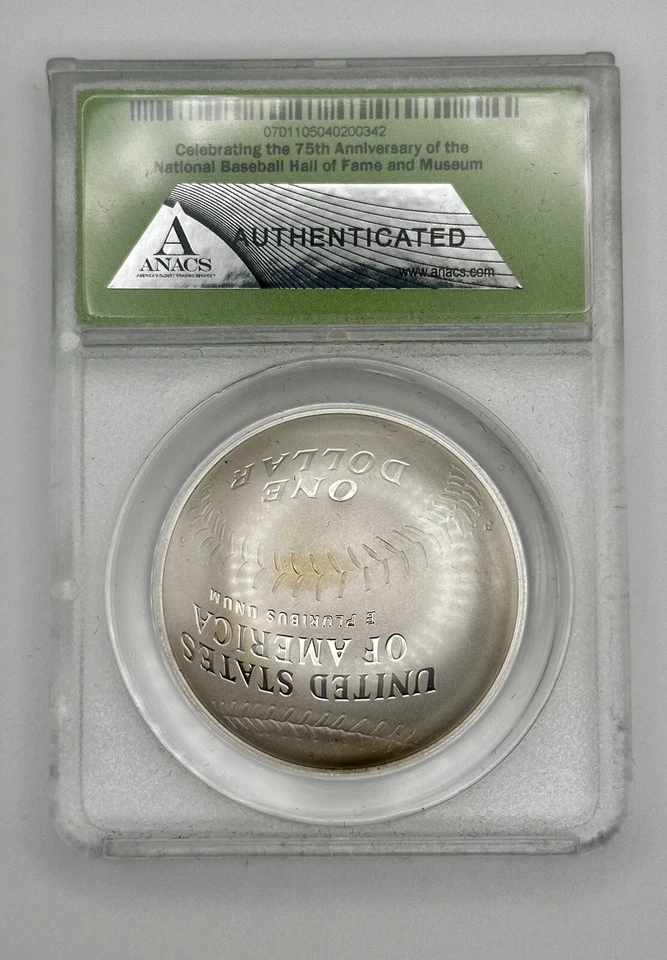 2014-P National Baseball HOF 90% Silver Dollar ANACS PR69 DCAM $1 - Curved Coin! - Image 2 of 3