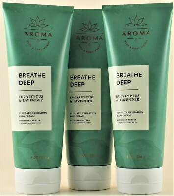 QTY 3 - Bath & Body Works BREATHE DEEP EUCALYPTUS LAVENDER  Body Cream Lotion 8z