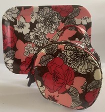 Lot Of 2 VERA BRADLEY Melamin Tray lunch Travel Cosmetic Mocha Rouge Retired HTF