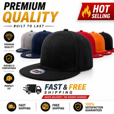 Premium Solid Fitted Cap Baseball Hip Hop Cap Hat, Flat Bill / Brim NEW - Unisex