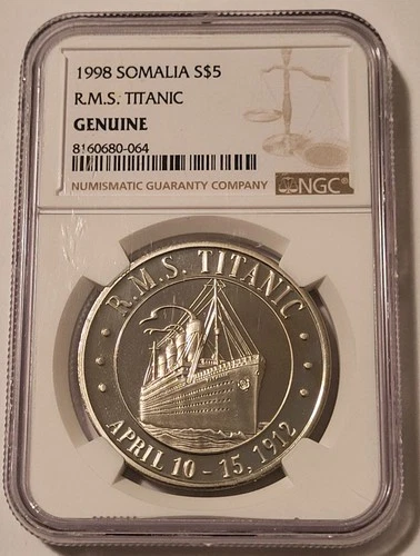 Somalia 1998 Silver(?) $5 R.M.S. Titanic Genuine NGC *See Description