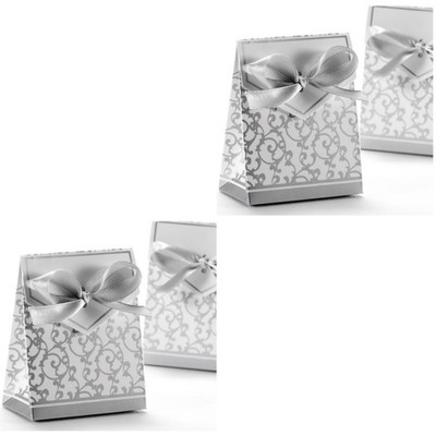 100 stücke Schöne Hochzeit Favor Bonbyboxen Geschenkboxen mit Bändern (Silber)