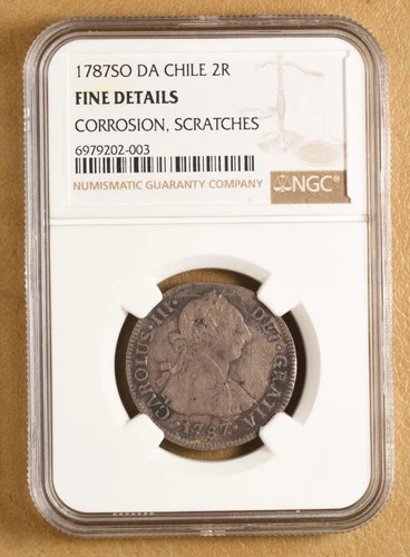 1787 SO DA Chile 2 Reales NGC Fine Details