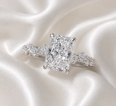 Lab Grown Diamond Wedding Ring 4.35 Ct Radiant Cut IGI Certified 18K White Gold - Image 1 of 4