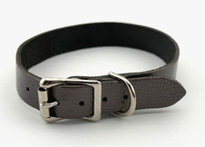 Dog Collar Grey Real Leather 21mm or 7/8 Wide Chrome Fittings V129