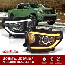 Black Sequential Led Drl Projector Headlight Lamps For 2014-2021 Toyota Tundra