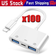 For iPhone to dual USB 3.0 Camera OTG Adapter with Charging Port for iPad lot
