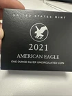 2021 W Uncirculated American Silver Eagle Dollar Type 1 Coin US Mint Box