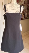 NWT AQUA Bloomingdale's Black Scuba Crepe Rhinestone Bow Mini Dress Size Medium