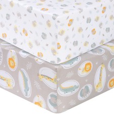 Jungle Pals 2 Pack Microfiber Fitted Crib Sheet Set Soft Baby Bedding