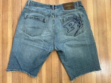 Phat Farm Jorts Denim Shorts Men 42 Raw Hem Y2K Baggy Hip Hop Embroidered