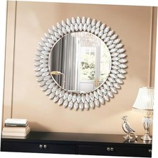 26 Inch Round Mirrors for Wall Decor, Luxury Diamond Entryway Mirrors for