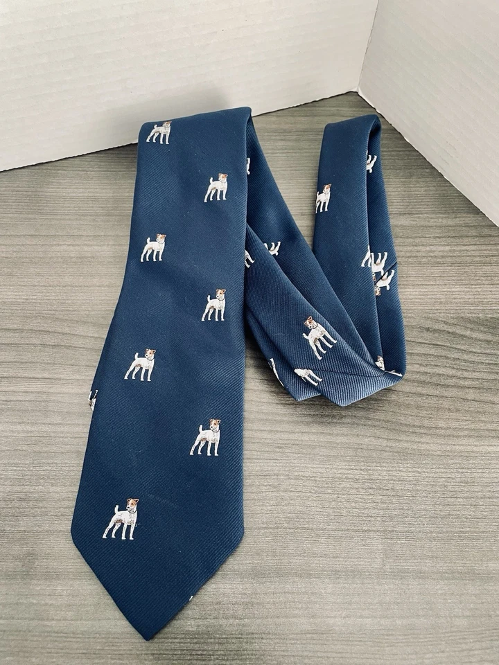 Corbata para hombre Chipmunk Creations, azul marino con patrón de perro Jack Russell Terrier Foto 4 de 4