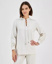 Anne Klein Women's Top Sz XL Tie-Neck Poet-Sleeve Tunic