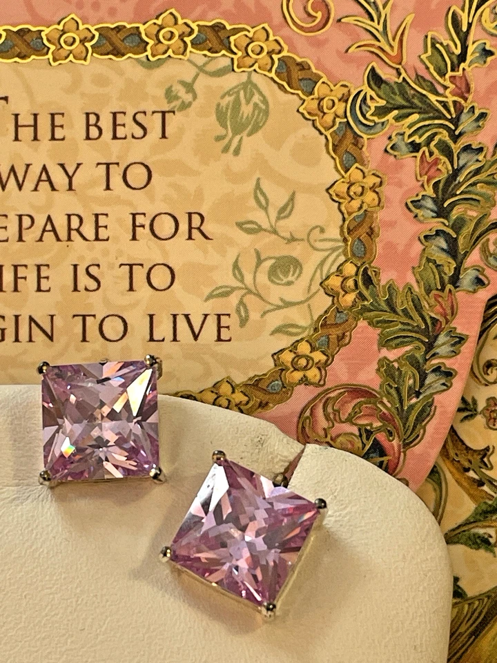 Pendientes de Amatista Facetada Marcados Plata de Ley 925 3/8" Cuadrados Clip-on Foto 4 de 4