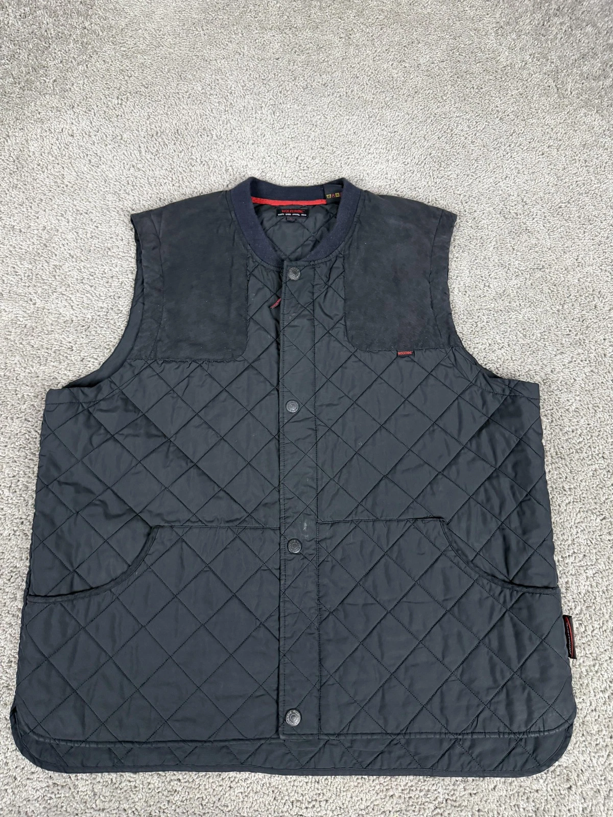 Wolverine Vest Mens XL Black Quilted Snap Front Shooting Lined Workwear Outdoor