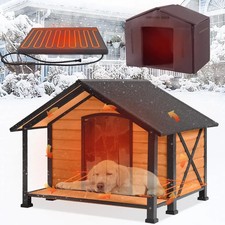 Heated Outdoor Dog House Insulated Weatherproof Wooden Dog Kennel for Winter.