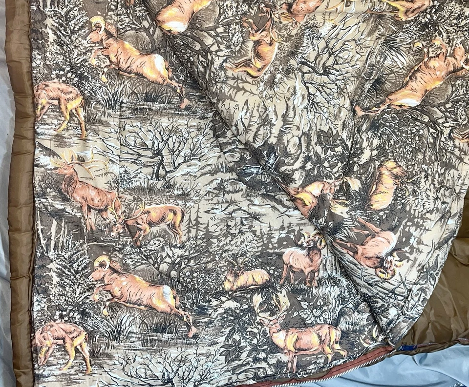 Saco de dormir vintage Coleman ciervo/carnero marrón escena exterior retro Foto 2 de 4