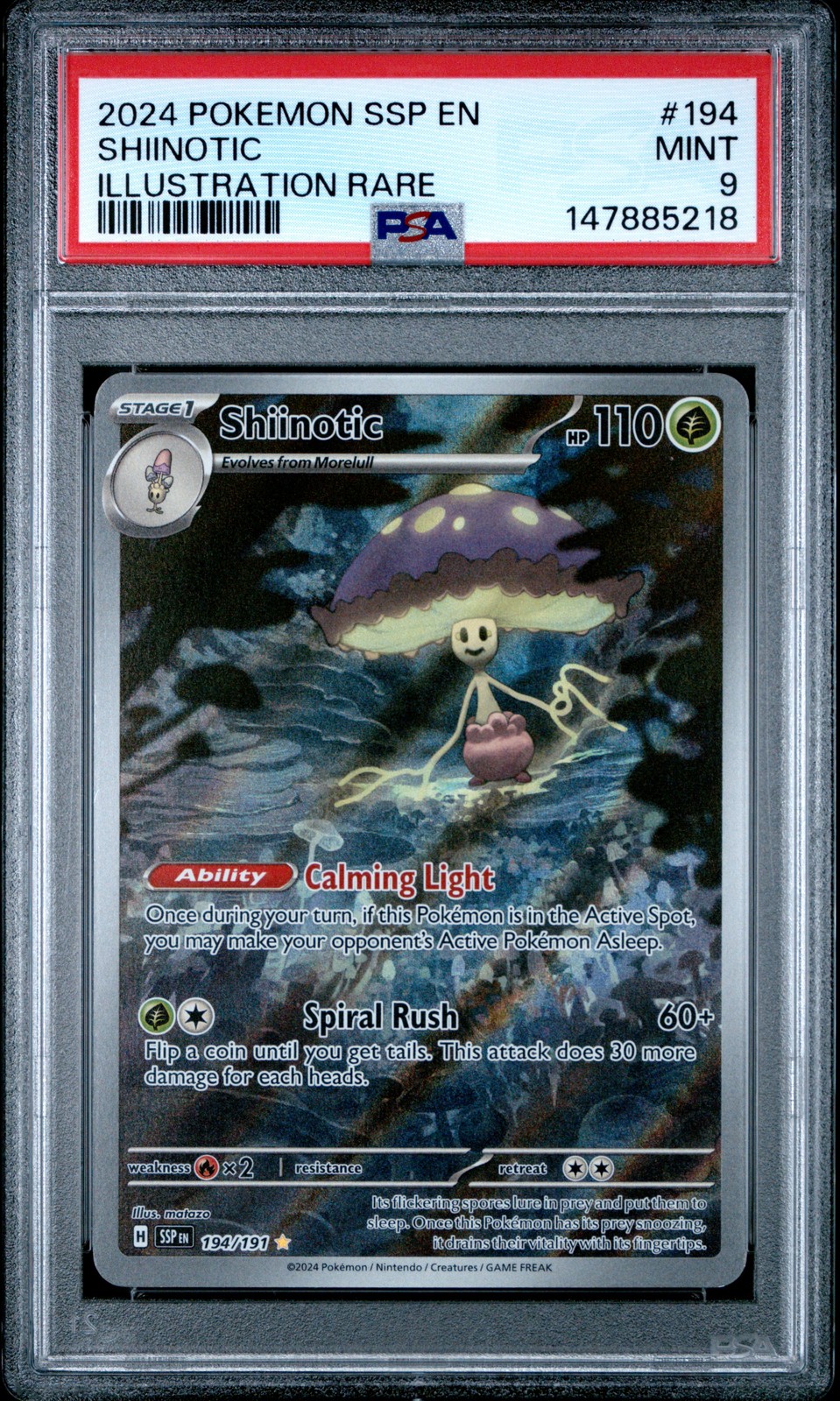 2024 Pokemon Ssp En-Surging Sparks #194 Shiinotic Illustration Rare PSA 9
