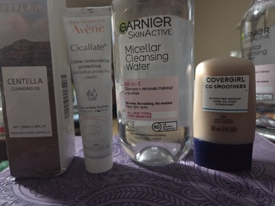 Centella Cleansing Oil + Avène Cicalfate+ + Garnier Micellar + CoverGirl BB