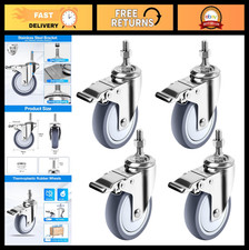4" Heavy Duty Stainless Steel Caster Wheels with Brake, Rust Resistant TPR, Non-