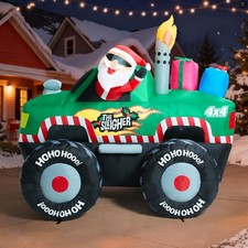 7 FT Long Santa in Monster Truck Christmas Inflatables Outdoor Decorations, C...