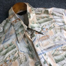 Vintage JC Penney Shirt Mens Medium 70s Disco Dagger Collar Italian Coffee Shop
