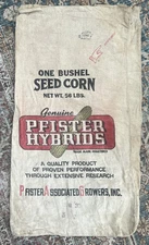 Vintage Pfister Hybrids Seed Corn Image  Cloth Seed Bag Stained