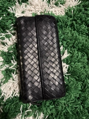 Bottega Veneta Black Flap Intrecciato Wallet