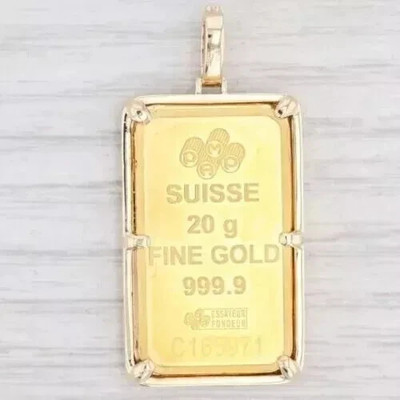 Fortuna Swiss Gold Bar Pendant 2Ctw Round Real Moissanite 14k Yellow Gold Plated