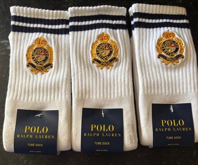 Polo Ralph Lauren Crest Crew Socks White Pair Sock Size 9-11