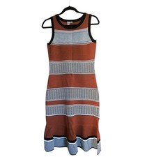 Halogen XS Striped Knit Sweater Dress Rust Black White Sleeveless Flare Hem Y2K