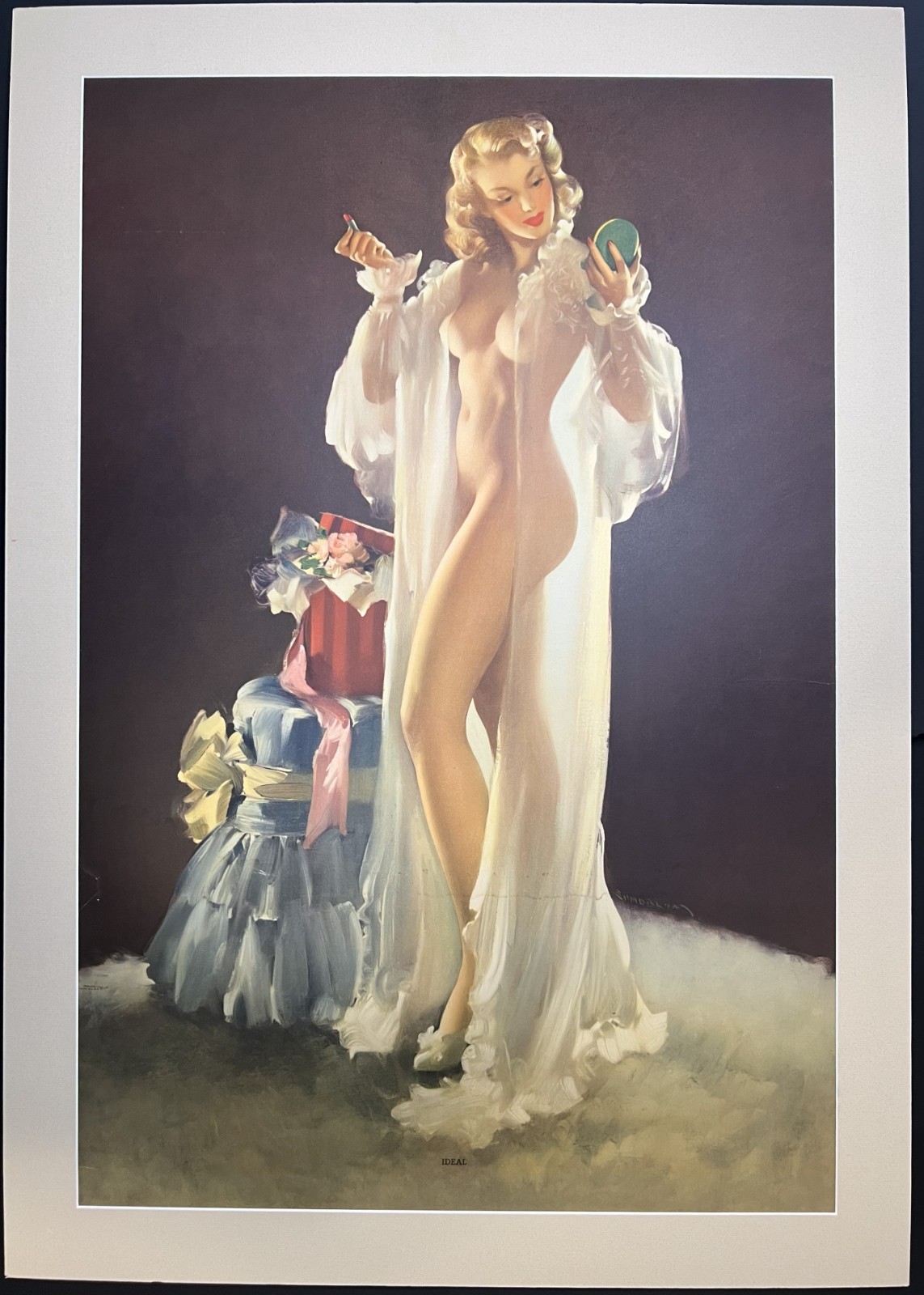 Ideal-Large Vintage Mid-20th PinUp Offset Lithograph Poster-Haddon Sundblom