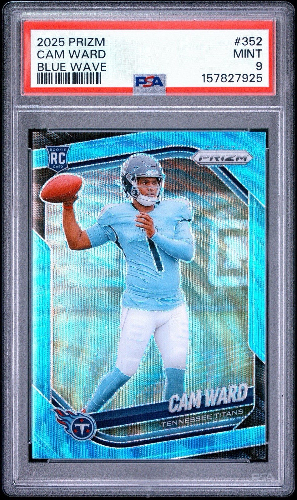 Cam Ward 2025 Panini Prizm #352 Blue Wave /230 RC PSA 9 Mint