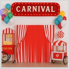 Breling Carnival Circus Backdrop 3Pc Red White Stripe Party Photo Booth Curtain